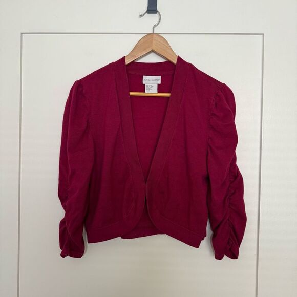Soft Surrounding Top Cardigan Womens Sz L Burgundy Ruffle Long Sleeve Cropped - Picture 1 of 11